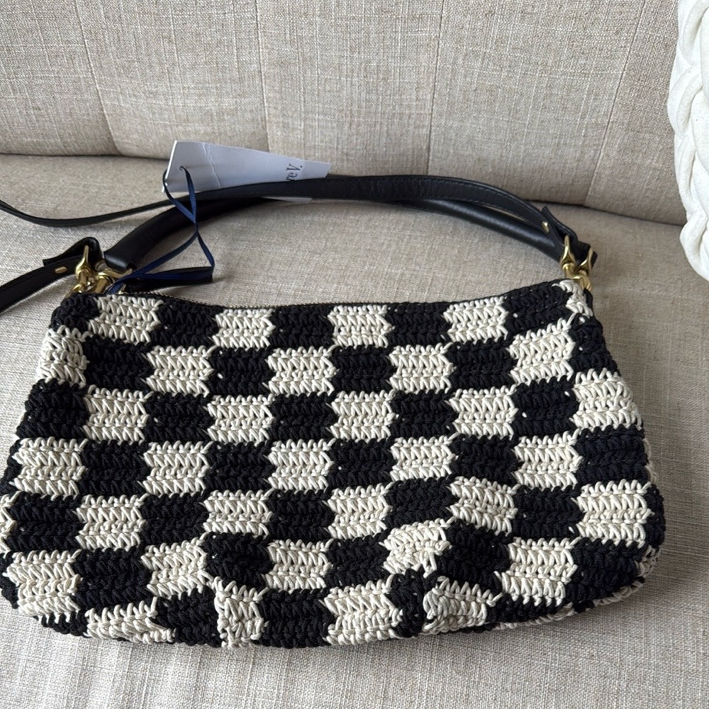 Clare V Petit Moyen in Black and Cream Crochet.